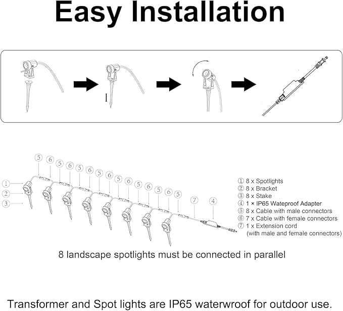 SUNTHIN 8 Pack Outdoor Landscape Lighting with Transformer, LED Spot Lights | Low Voltage Outdoor Landscape Lights, Extendable, IP65 Waterproof Landscape Ground Lights for Garden, Trees & Pathway