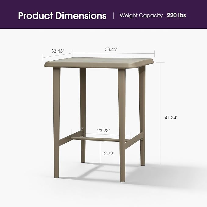 PURPLE LEAF Bar Height Table Patio SquareTable Dining Coffee Kitchen Breakfast Bistro Outdoor Pub Bar Table for Garden Balcony, Champagne
