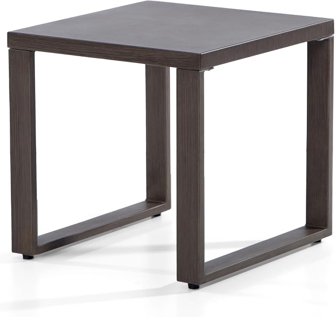 Joyside Outdoor Metal Side Table - 20"x 20" Small Square Coffee Table Patio Bistro Set Table Ideal Match for Patio Furniture, Wood-Looking Brown