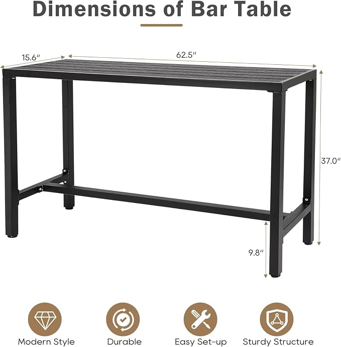 Outdoor Bar Table, 63" Patio Counter Height Bar Tables, WPC Waterproof Bar Table for Patio, Garden, Yard, Balcony, Poolside (Black, 63'')