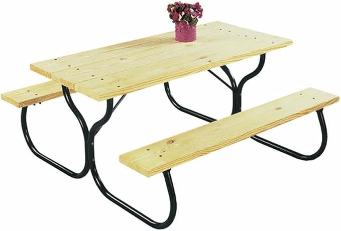 Jack Post Fiesta Charm 6 Person Outdoor Custom Do It Yourself Powder Coated Tubular Steel Frame for Long Wooden Picnic Table, Black