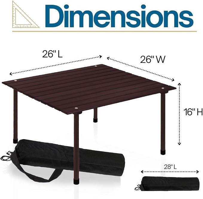 Formosa Covers Portable Wood Roll Up Table for Picnics 2025 Update Stronger Staples, Low Beach Table for Camping, Travel, Tailgate, Outdoor w/Carrying Bag 26" Lx26 Wx16 H (Espresso)