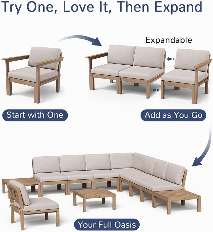 Stoog Waterproof Patio Side Table for L-Shaped & U-Shaped Outdoor Sectional Sofas – Modular Connector Table for All-Weather Use, Teak