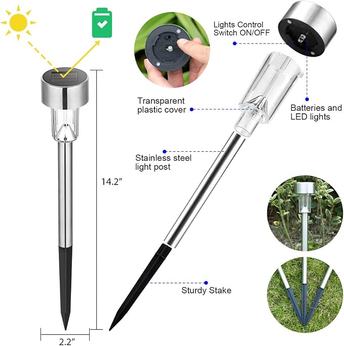 SOLPEX Solar Garden Lights Outdoor, 6 Color 12 Pack Stainless Steel Led Pathway Lights,Halloween/Christmas Solar Decorative，Christmas Decor for Patio, Lawn, Yard,Landscape and Walkway