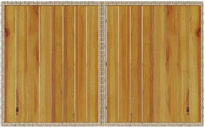 Modern Outdoor Dining Table with Beige PE Rattan Top and Solid Acacia Wood Frame on Powder Coated Steel Base for Patio Garden, 43.3 Inch Long 26.8 Inch Wide
