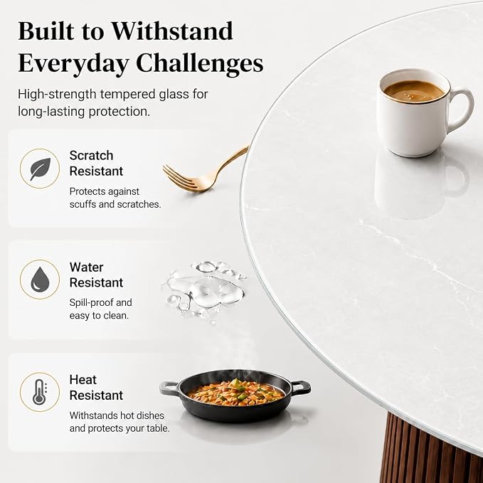 32" Round Tempered Glass Table Top, 5/16" (8mm) Thick, Marble Pattern, Heavy-Duty, Heat & Scratch Resistant for Coffee, Dining & Patio Tables, Gray