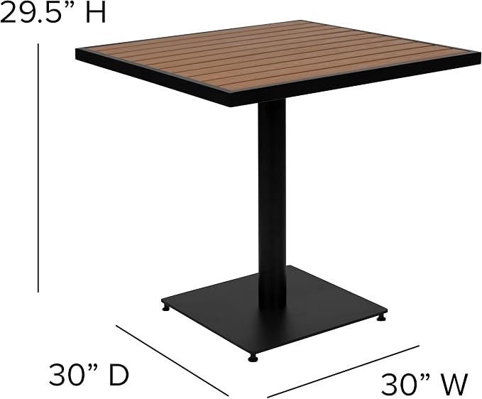 EMMA + OLIVER Outdoor Faux Teak Dining Table with Poly Slats - Square Patio Table