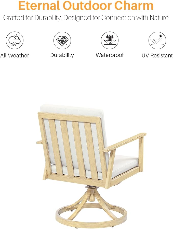 Patio Dining Set of 2, Never-Rust Aluminum Outdoor Swivel Patio Dining Chairs Patio Swivel Chairs with Cushions, Patio Dining Furniture Chairs for Decks, Garden, Poolside, Maple Wood