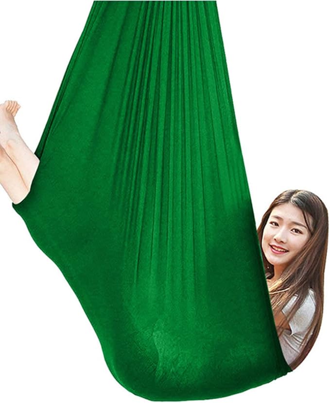 360° Rotating Elastic Aerial Yoga Hammock Outdoor Indoor Swings Aerial Yoga Sensory Therapy Cuddle Swing Soft Elastic Parcel Steady Seat Swing (Color : Lake Green, Size : 100x280cm)