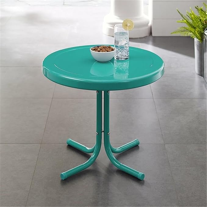 Pemberly Row Modern Steel Patio End Table, 22" W x 22" D x 18.9" H, Turquoise Gloss Finish, Weatherproof Powder-Coated, Retro Outdoor Furniture for Balcony, Porch, or Small Patio Spaces