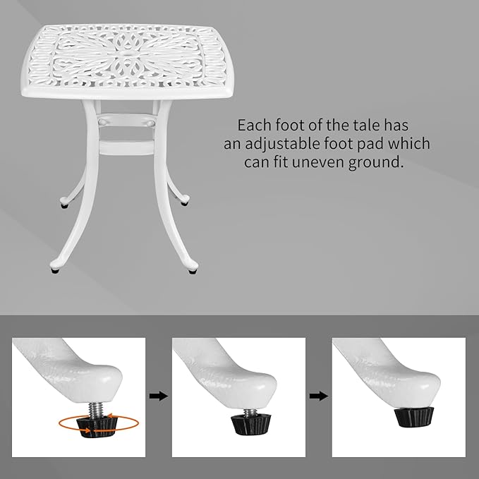 VINGLI 21" Cast Aluminum All Weather Round Patio Coffee Table Porch Bistro End Table (White)