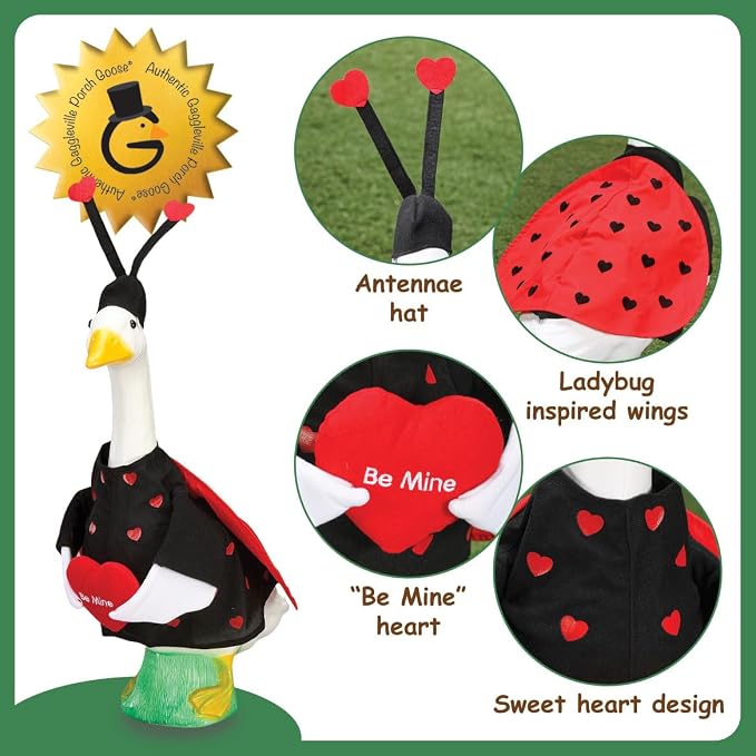 Gaggleville Love Bug Goose Outfit, Fits Large 23" H Statue, Valentine | Ladybug Costume for Lawn D�cor, Polyester, by Fox Valley Traders