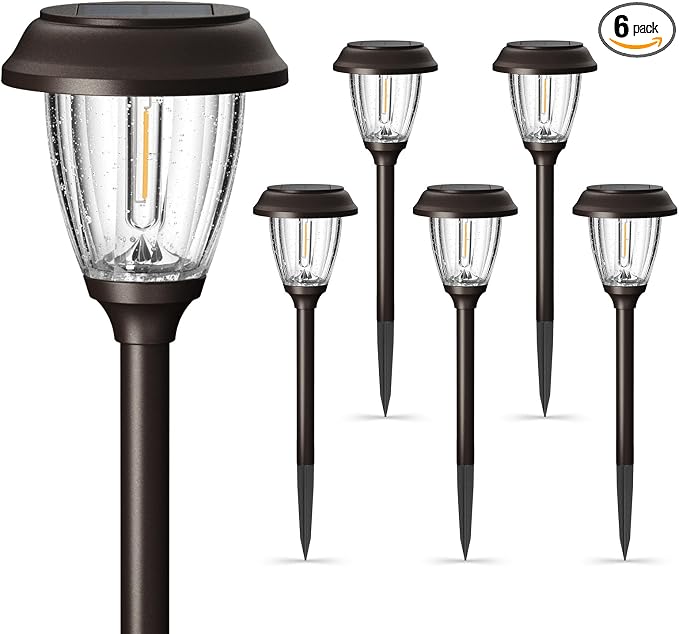 XMCOSY+ Solar Pathway Lights Outdoor, Solar Garden Lights with 2-Mode 6 PCS | IP65 Waterproof Glass & Stainless Steel, 2 Lighting Modes (10/25 LM) Warm White for Yard, Walkway, Driveway, Patio & Path