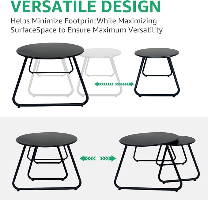 Meluvici Patio Outdoor Coffee Table Set of 2, Weather Resistant Steel Round End Tables, Outdoor Nesting Table for Patio, Balcony, Bistro and Indoor, Black (Black)