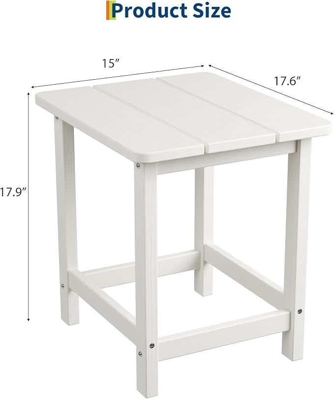 HDPE Adirondack Square Outdoor Side Table,Weather Resistant & Easy Assembly Patio End Tables,Durable Small Patio Table for Beach,Pool,Garden, Balcony, Porch