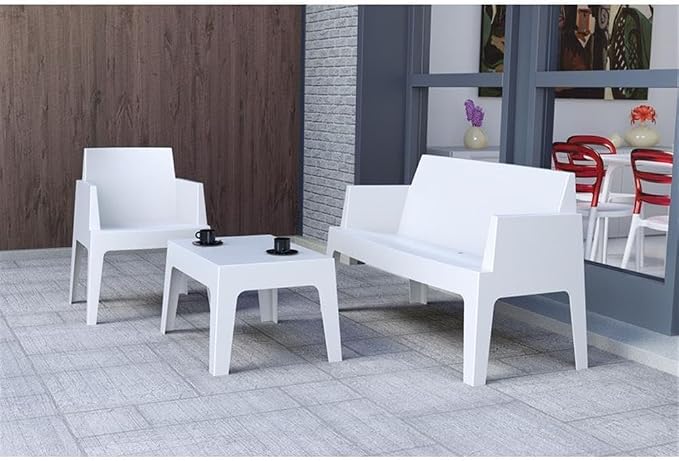 Compamia Box Resin Patio Coffee Table in White, Commercial Grade