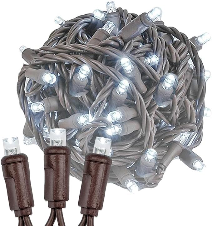 Novelty Lights 50ft 100 LED Pure White Christmas String Lights, Brown Wire