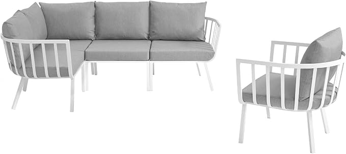 Modway Riverside 5 Piece Outdoor Patio Aluminum Set in White Gray