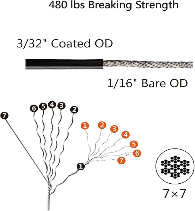 Outdoor String Light Hanging Kit Includ 164 FT Nylon Rope Cable | 304 Stainless Steel Turnbuckle & Hooks,Globe Light Suspension Kits,Patio Lights Guide Wire,Enough Accessories,Use Manual