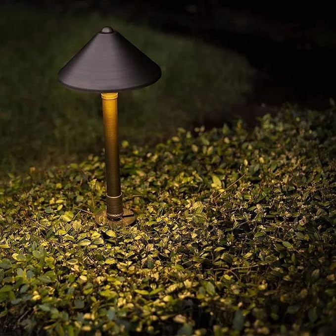 VOLT Conehead 12V Brass Mini Path Light (Bronze) & 3W 2700K G4 LED Bulb | 8-Foot Diameter Illumination, 300 Lumens, Warm White Light, Low Voltage, Ideal for Pathway Walkway Garden Driveway or Patio