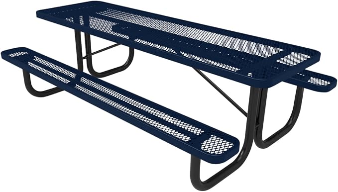 COATEDOUTDOORFURNITURE T8-TXTDBL Heavy Duty Rectangular Portable Picnic Table, 8 Ft, Textured Dark Blue, Made in America