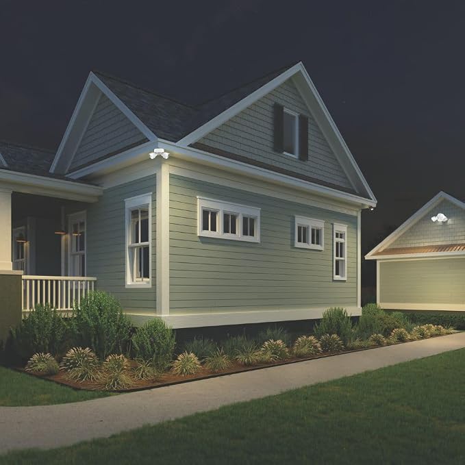 Lithonia Lighting HomeGuard 2-Light LED Outdoor Flood Lights, Dusk to Dawn | White Outdoor LED Lights, Adjustable Lumens, 4000K Cool White, Round Heads (HGX LED 2RH ALO 40K 120 PE WH M2)