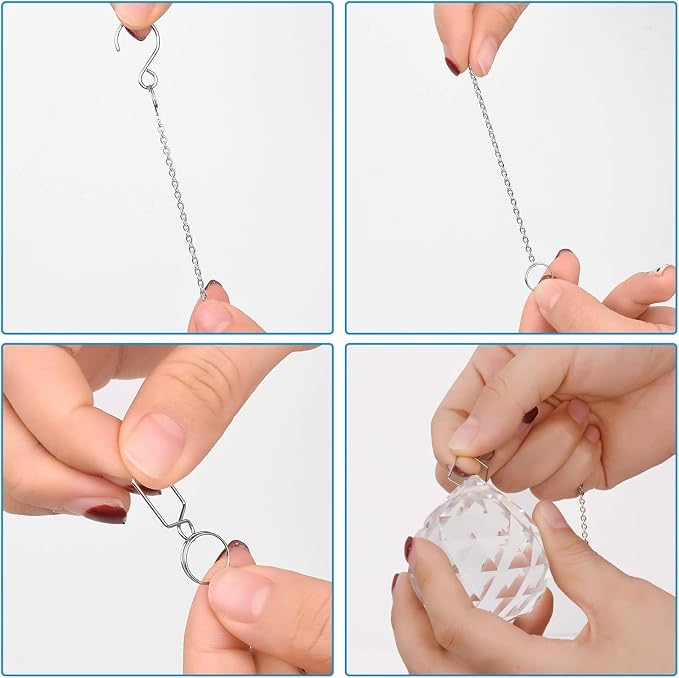 MerryNine Pendant Chains 10pcs, Metal Sun Catcher Chains for Pendant Prisms, 16 Inch Prismatic Ball Suspension Chain with Hook for Crystal Prism Decoration DIY Crystal Decoration