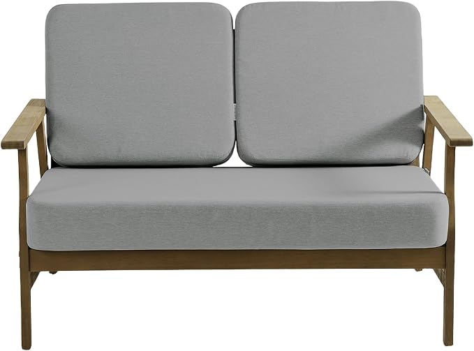 4 Pieces Patio Furniture Sets, Teak Wood Outdoor Sectional Furniture with Coffee Table, 4 Seats Patio Sofa Couch Conversation Set for Backyard Deck - Gray