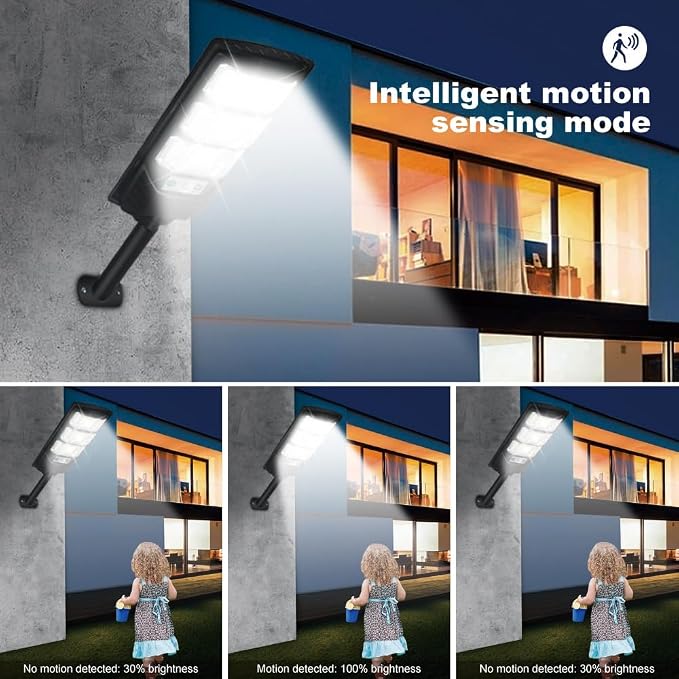 Solar Outdoor Light 2 Pack, 144 LED 6500K Dusk to Dawn Solar Powered Street Light IP65 Waterproof Motion Sensor Security Flood Light with Remote Control Smart Light for Patio Barn Yard Garage