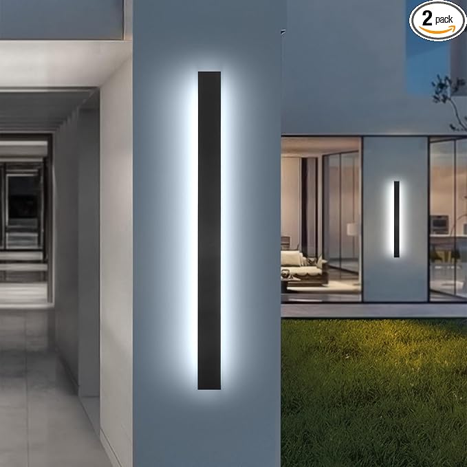 AioTio Outdoor Wall Lights Exterior,2pack 31.5inch Black Outdoor Light Fixtures Wall Mount,Waterproof Modern Porch Lights Wall Sconce,Dimmable Long LED Linear Outside Lighting for Garage