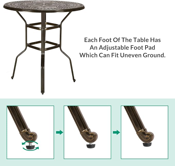VIVIJASON 38.5" Patio Height Bar Table, All-Weather Cast Aluminum Bar Bistro Table Outdoor Patio Round Dining Table with Umbrella Hole for Balcony, Lawn, Garden, Backyard, Antique Bronze