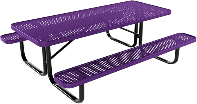 COATEDOUTDOORFURNITURE Heavy-Duty Portable Outdoor Kids Table, Punched Steel Kids Picnic Table, Commercial-Grade Picnic Table, Made in America (6ft Rectangular, Childrens, Textured Purple)
