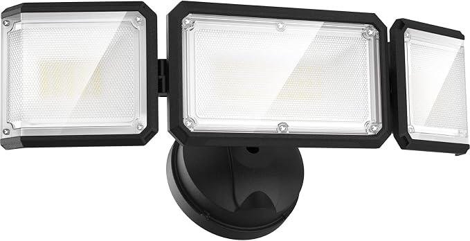 LEPOWER 42W Flood Lights Outdoor - 4200LM Bright LED Security Lights(Black) | Switch Controlled Exterior Flood Light with 3 Heads, 220° Wide Beam Angle, IP65 Waterproof for Garage, Yard, Porch, Driveways