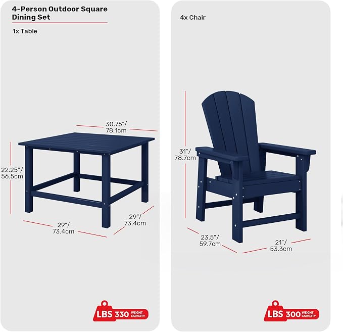 Costaelm Paradise Kids 5-Piece HDPE Outdoor Square Patio Dining Table and Chairs Set, Navy Blue