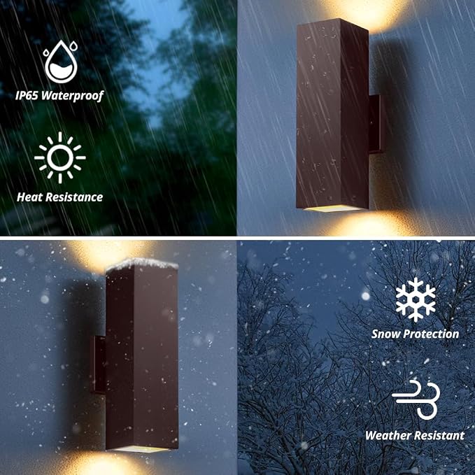 SHIMR Dusk to Dawn Outdoor Wall Lights, Modern Sconce, ETL Listed, 2 Pack | Bronze, Waterproof Aluminum Exterior Lighting Fixture, E26 Base, LED Bulbs Include, Up and Down Lights for House Porch Garage