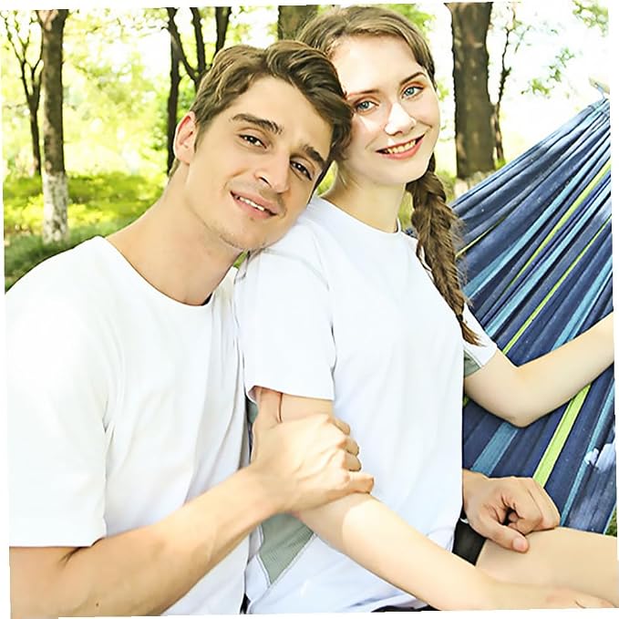UPKOCH Double Camping Hammock Swing for Two Adults, Portable Canvas Hanging Hammock for Outdoor and Indoor Use, Thickened Wide Design Travel Swing Bed Blue