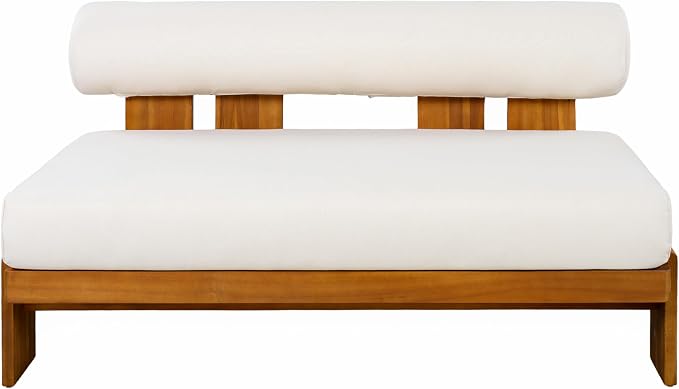 Christopher Knight Home Phobo Acacia Wood Outdoor Loveseat and Coffee Table Set, 2 Piece Patio Furniture Set with Cushion, Outdoor Conversation Set with Slatted Design for Backyard, Teak + Beige