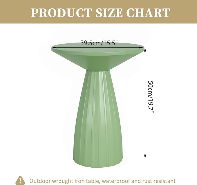Metal Small Patio Table, Round Outdoor Side Table, Outdoor Accent Patio End Table, for Garden, Pool, Yard, Balcony, Living Room, Deck, Weather Resistant, No Assembly, Green
