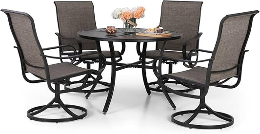 Sophia & William Outdoor Dining Set Patio Dining Set for 4 Round Patio Table and Chairs Set 5 Pieces with Swivel Patio Chairs 42" Metal Table for Garden Pool All Weather Brown