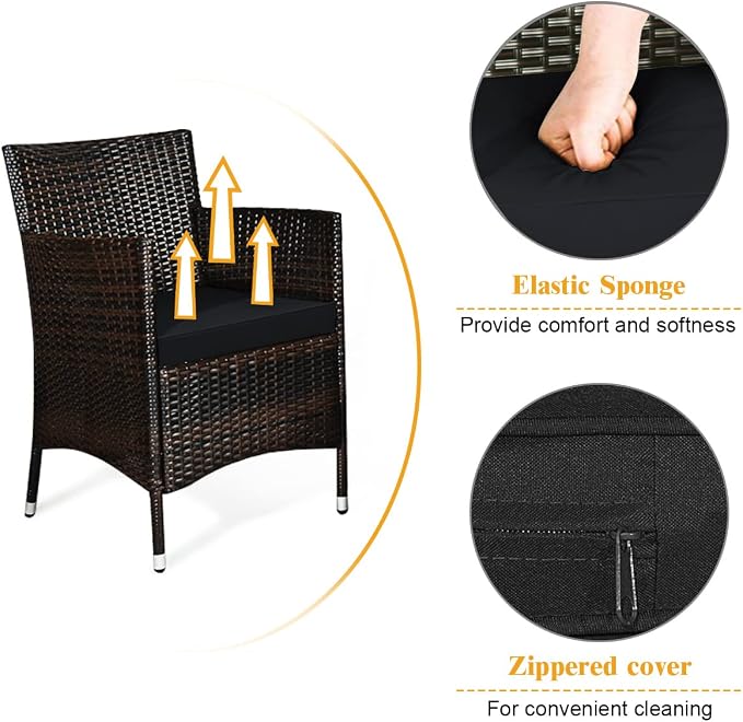 COSTWAY 8PCS Rattan Patio Furniture Set | Outdoor Wicker Rattan Chairs with Coffee Table, Rattan Cushioned Conversation Set for Backyard Balcony Porch Poolside, Black