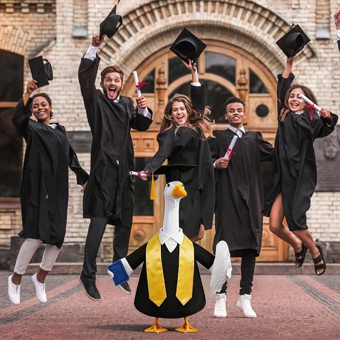 Graduation Porch Goose Outfit for 23" Porch Goose Holiday Graduation Gown Costume Party Outdoor Garden Patio Yard Lawn Art Decoration (Black)