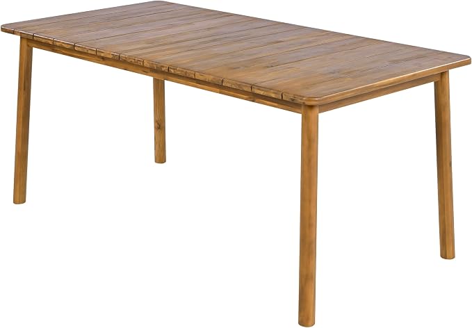 Christopher Knight Home Kegy 67" Patio Acacia Wood Dining Table with Slatted Tabletop, Outdoor Farmhouse Rectangular Dining Room Table for 6 Persons, Teak