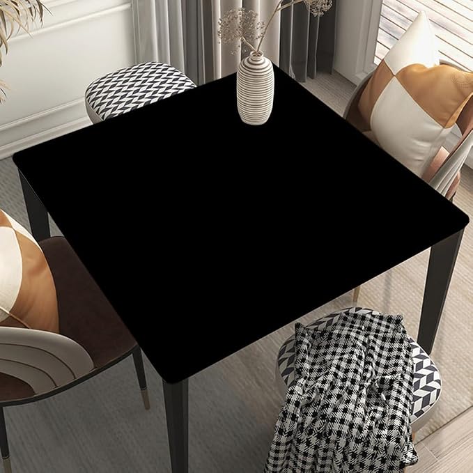 Square Fitted Tablecloth Suit for 24"x24" Table Black Stretch Table Topper Cap for Dining Kitchen Home Party Style01