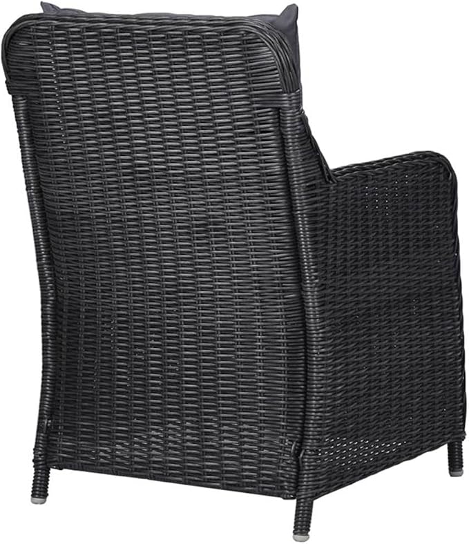 Afuera Living 7-Piece Patio Dining Set, Black Powder-Coated Steel Frame, Acacia Wood Tabletop, Poly Rattan Chairs with Removable Weather-Resistant Cushions, Comfortable Outdoor Garden Terrace
