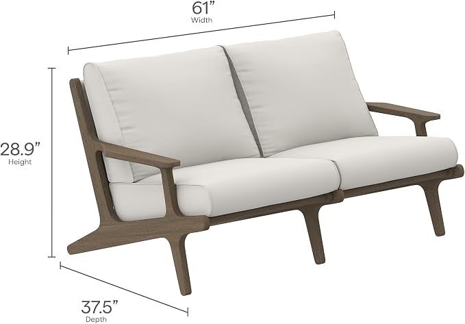 Modway Saratoga 5-Piece Teak Wood Outdoor Furniture Set in Weathered Gray White - Patio Conversation Set with Loveseat, 2 Armchairs, Side Table and Coffee Table