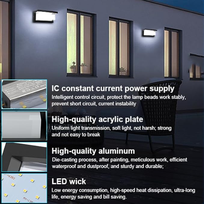 5000K Daylight White Exterior Wall Light, 2Packs Modern LED Exterior Light Fixture Wall Mount Ip65 Waterproof, Wall Porch Light for Garage Walkway Hallway Backyard Garden(2packs)