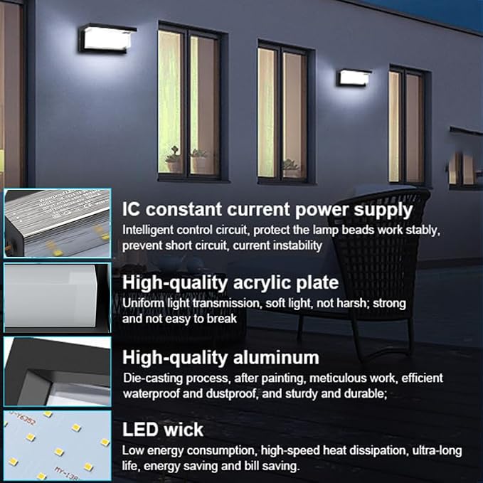 5000K Daylight White Outdoor Wall Sconce Lights, LED Exterior Light Fixture Wall Mount Ip65 Waterproof, Wall Porch Light for Garage Walkway Hallway Backyard Garden(1 Pack)
