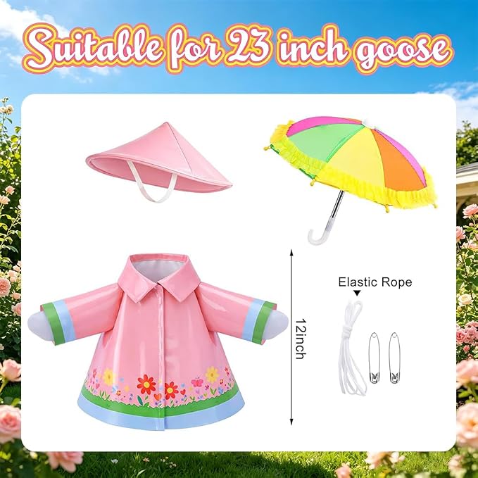 Raincoat Porch Goose Outfits,Spring Summer Lawn Goose Statue Raincoat Clothes,Fits 23" Geese Statue, for Summer Outdoor Patio Yard Lawn Garden Decoration(Raincoat-Pink Flower)
