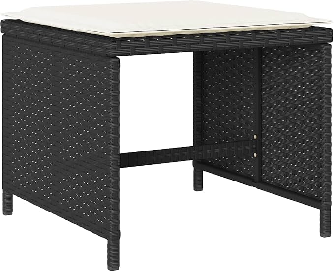 17-Piece Outdoor Dining Set, 16-Seater Poly Rattan Garden Patio Furniture with Cushions, Foldable Chairs and Stools for Backyard Family Gatherings, Black and Cream