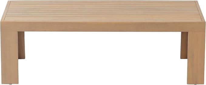 Christopher Knight Home Evan 14.96" Height Outdoor Coffee Table, Acacia Wood Accent Table with Slatted Panel Design, Modern Patio Table for Garden Balcony, Low Maintenance Patio Furniture, Light Teak